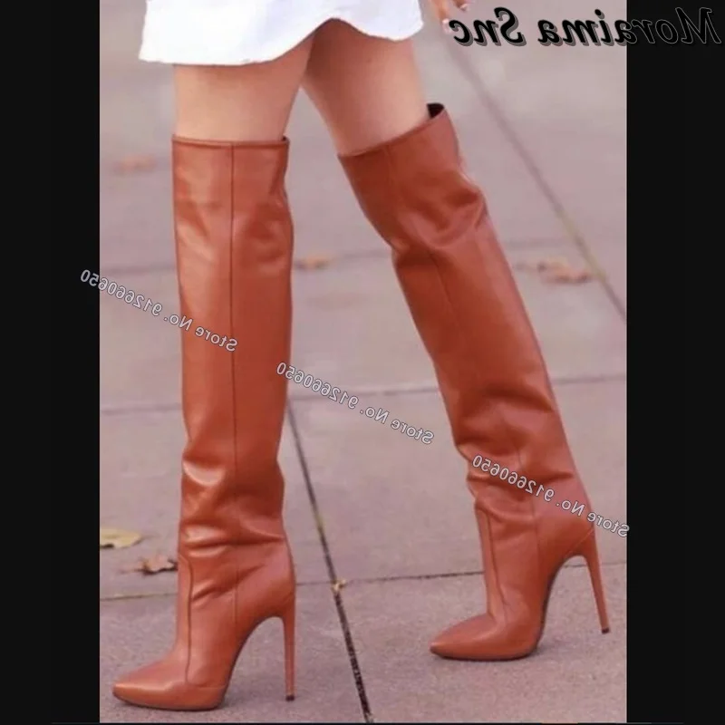 モライマ SNC ブラウン オーバーザニー マットレザーブーツ レディース ニーハイブーツ スティレット ハイヒール ファッション ランウェイシューズ ヒール付き