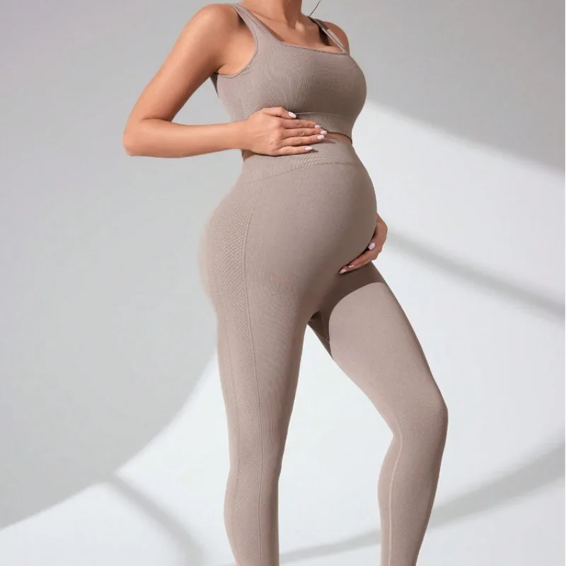 Setelan Olahraga Dua Potong Bra Olahraga Cepat Kering dengan Penyangga Perut Tanpa Jahitan Celana Panjang Pinggang Tinggi Setelan Yoga untuk Ibu Hamil