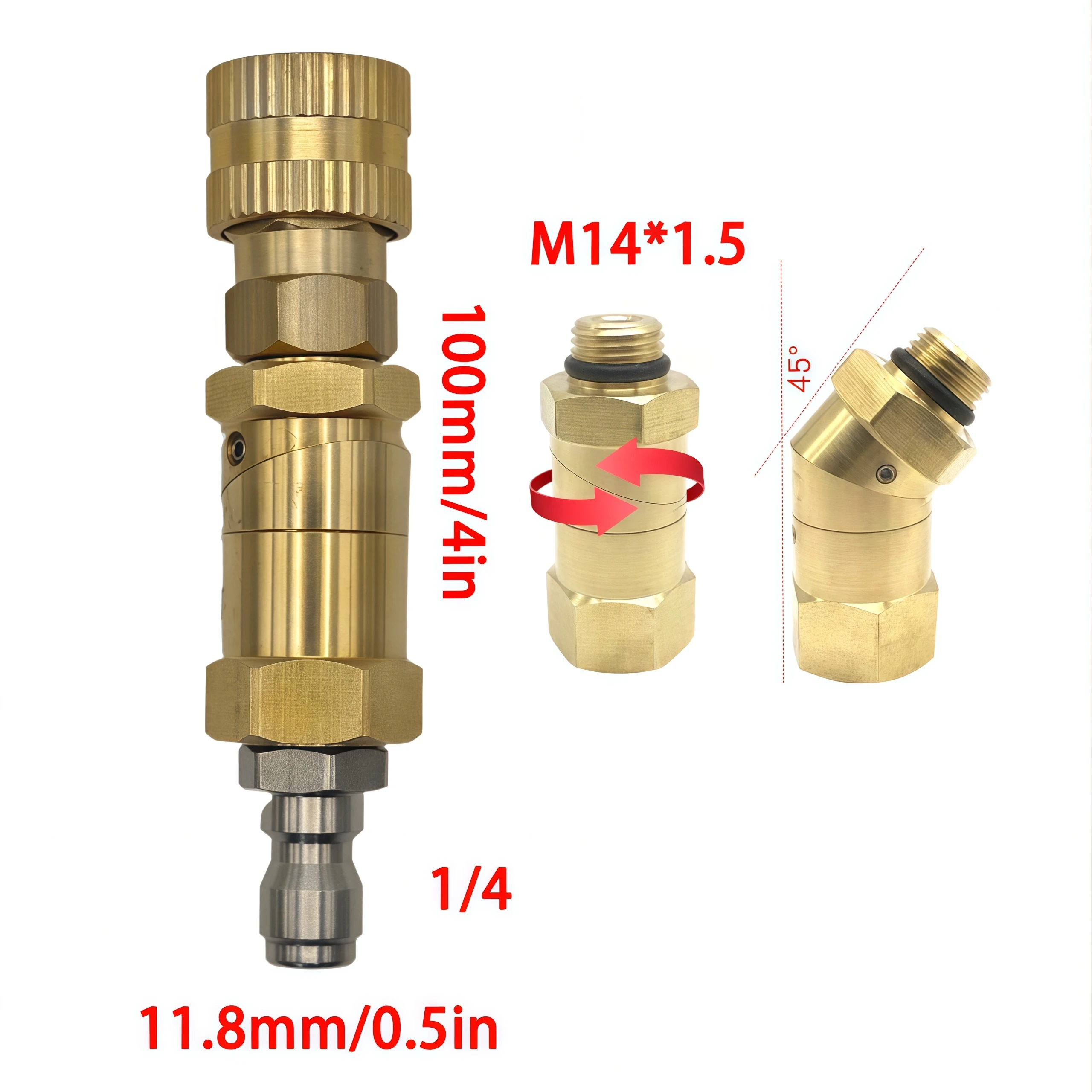 Heavy Duty Pressure Washer Quick Connect Coupler - 1/4" Quick Connect & M14x1.5 Thread with 360° Swivel image 3