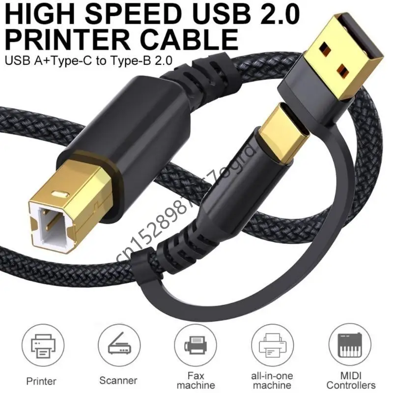 

Long Braideds USB to USB B 2 in 1 Printer Cord Fast Speed Connection 634A