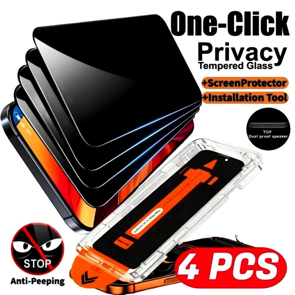 

4Pcs Anti Spy Full Screen Protector for iPhone 17 16 15 Pro Max 17e 16e Air 15 14 Plus 13 12 11 Pro Dust Free Installation Glass