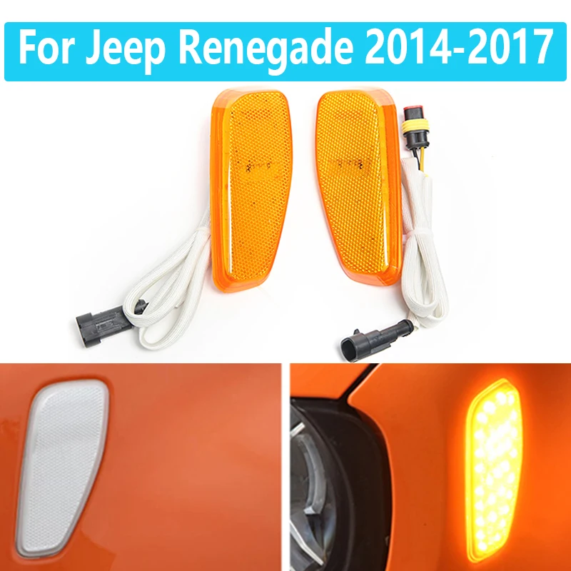 For Jeep Renegade 2014 2015 2016 2017 2 Pcs Repeater Reflection Warning Front LED Side Marker Fender Lights Turn Signal LED Lamp