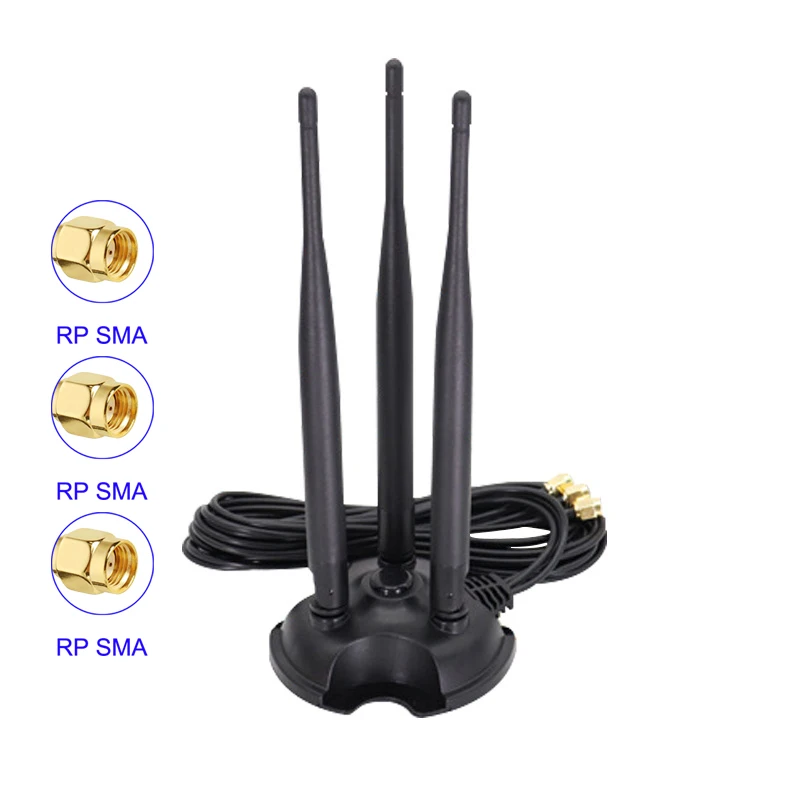 2.4G 5G 5.8G dwuzakresowy mocna podstawa magnetyczna trzy anteny dookólna o wysokiej mocy bezprzewodowa antena router wi-fi karta sieciowa — zdjęcie 2