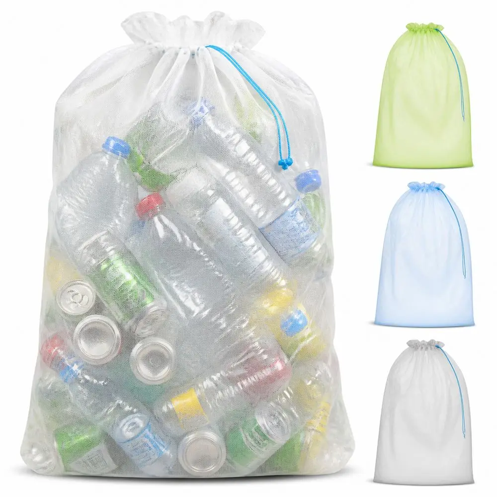 Polyester Bottle Bag Thickened Construction Reinforced Mesh Bottle Collection Bag Upright Structure Plastic Bottle Recycling