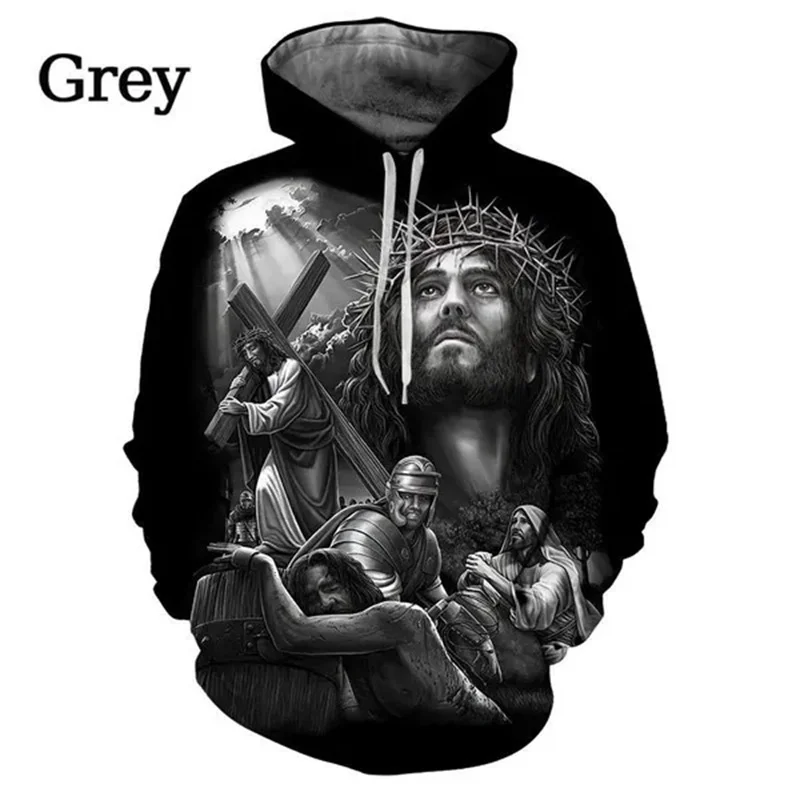 Sudaderas con capucha con patrón de Jesús para hombre, sudadera con estampado 3D cristiano de manga larga, ropa de calle informal, jerséis cómodos, tendencia de moda