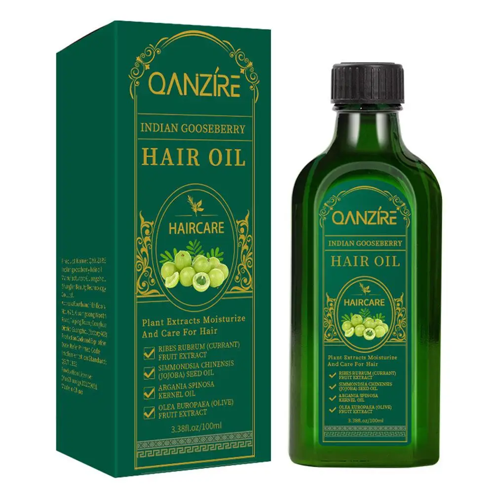 Huile essentielle de soin des cheveux à base de plantes pures de groseille indienne, nourrit, brille, répare les racines des cheveux noirs endommagés, 100ml