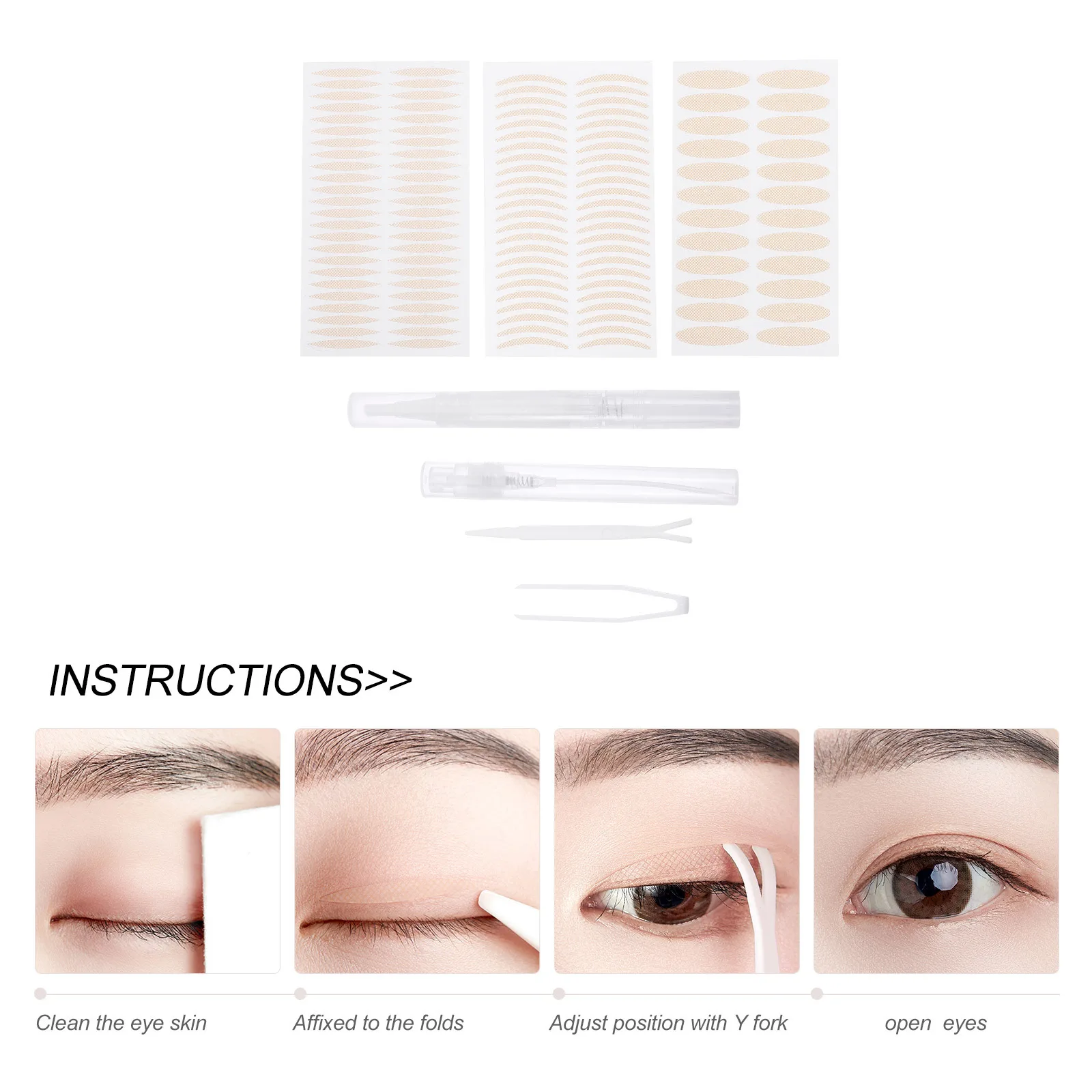 1 Set Adesivo per doppia palpebra dalla vestibilità comoda Nastro per palpebra invisibile riutilizzabile per le donne Kit di strumenti per modellare gli occhi di facile applicazione