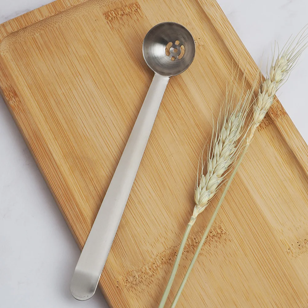 

2pcs Stainless Steel Olive Spoon Strainer Long Handle Kitchen Tool Jar Pickle Cherry Scoop Drain Hole Silver Color