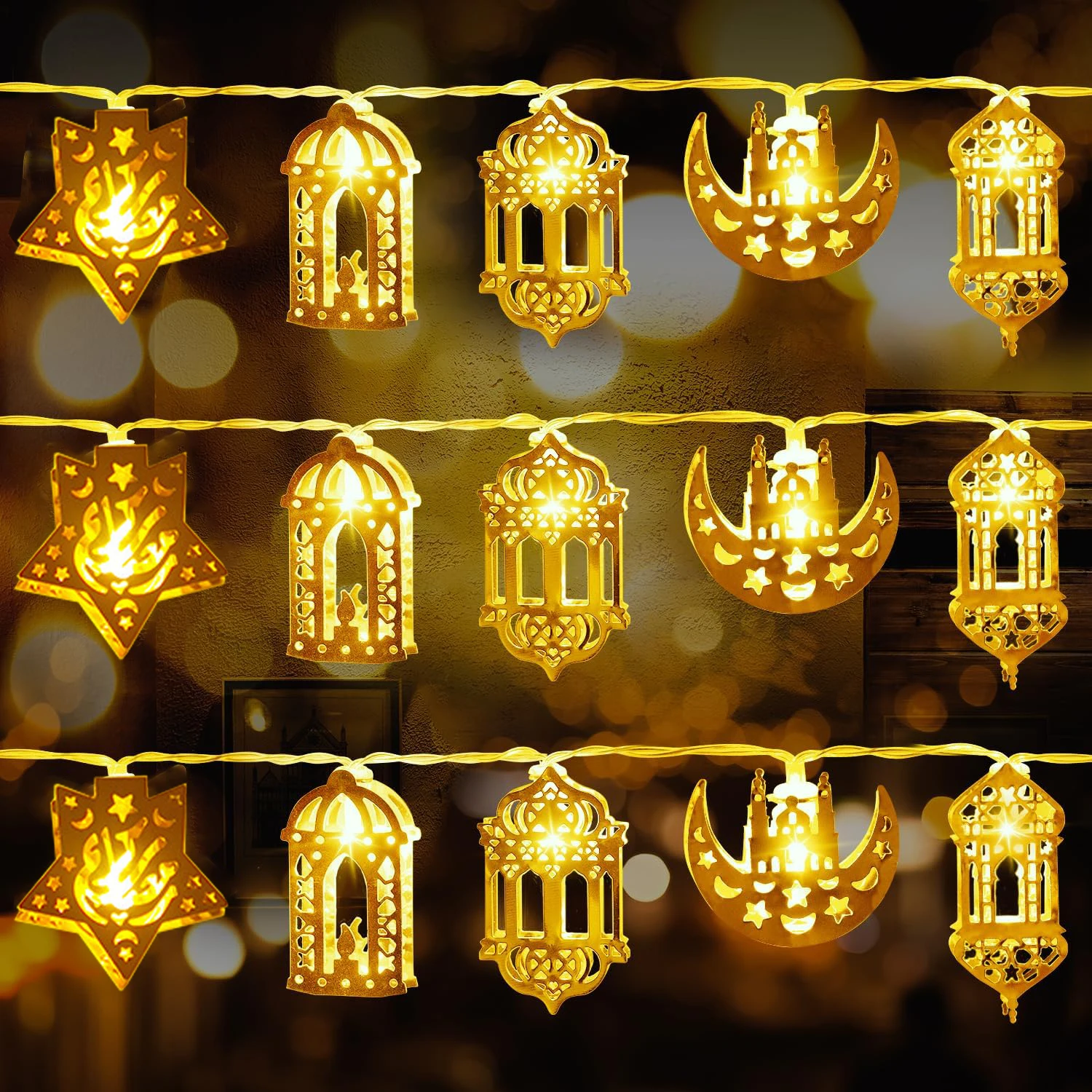 

1.5m 10LED Moon Eid Mubarak String Light Bedroom Garden Hanging Light for For Ramadan Kareem Islam Muslim Party Decoration