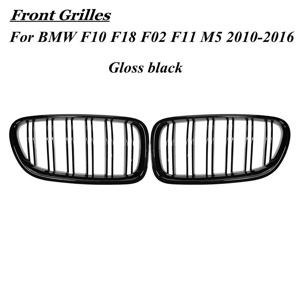 คู่กันชนหน้าDouble Slat Grill GrilleสําหรับBMW F10 F11 M5 535i 550i 528i 10-16 ด้านหน้าKidney Grille GLOSSสีดํา