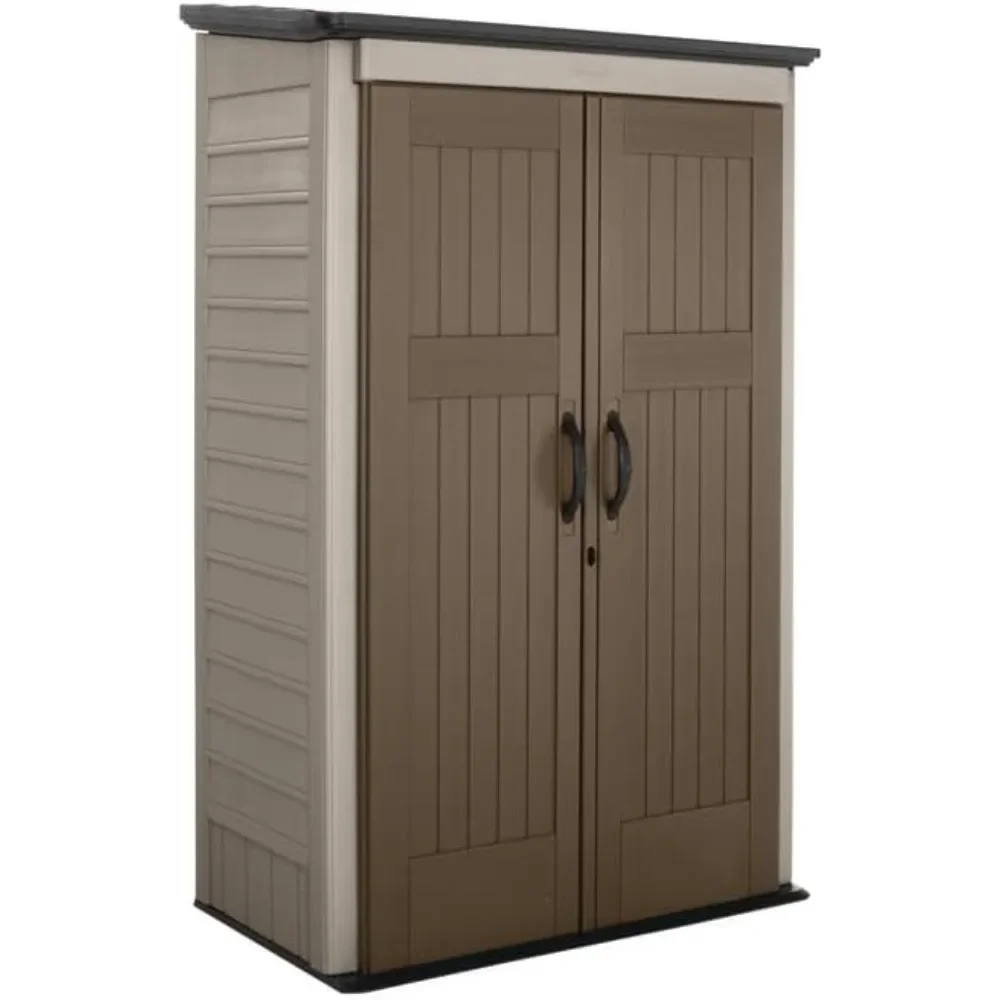 Vertical Resin Outdoor Storage Shed, Resistente às intempéries, Marrom, Organização para Casa, Quintal, Ferramentas de jardim, Piso, 4x2,5 pés