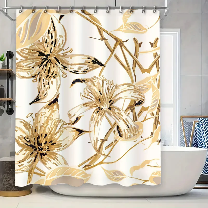 

Роскошная занавеска для душа с цветочным принтом, современный золотой декор для ванной комнаты для дома, гостиной, кухни, водонепроницаемая ткань различных размеров Availa