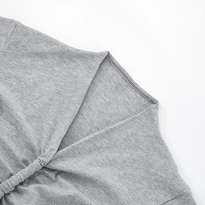 CUTENOVA Frauen Taille Schlank Design V-ausschnitt Einfarbig Kurzarm T-Shirt Sexy Schrumpfen Plissee Top Mode Vielseitig Casual Top