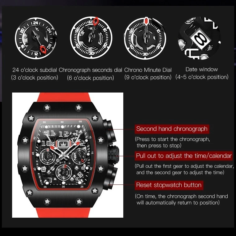 OLEVS 3608 Кварцевые спортивные часы Подарочный циферблат с силиконовым ремешком для часов Наручные часы с хронографом Светящийся