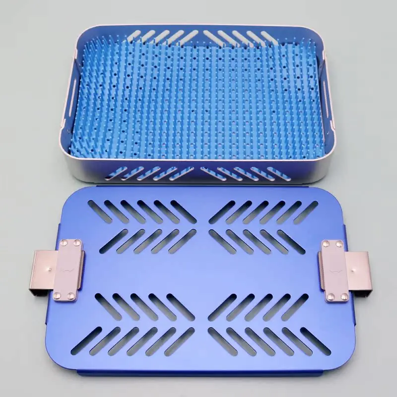 Caja de desinfección de marca Caja de esterilización de alta temperatura y alta presión de una sola capa aleación de aluminio con orificio inclinado azul