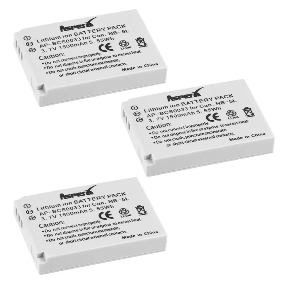 

3pc NB-5L NB 5L NB5L Battery Li-ion Bateria For Canon S110 SX200 SX210 SX220 SX230 IS HS IXUS 800 850 860 870 990 SD 950 970