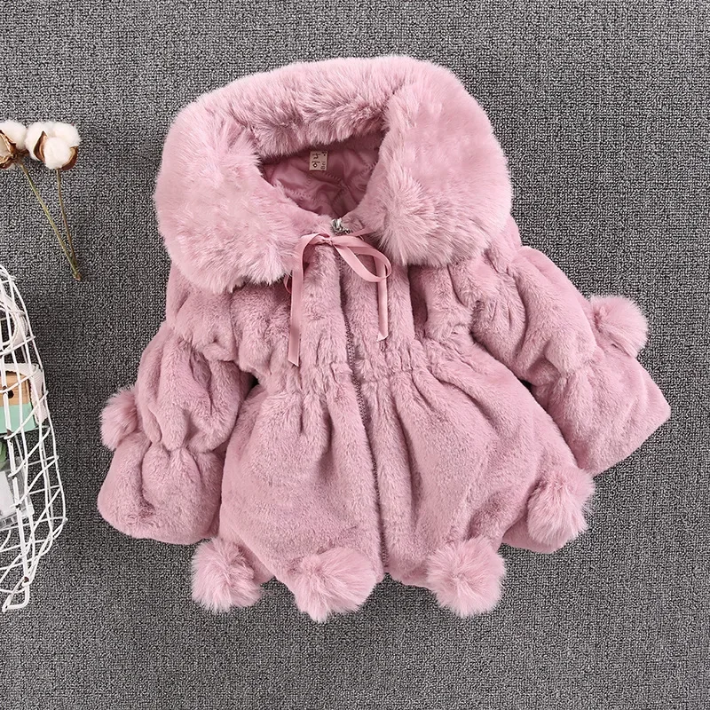 1-7 Year Baby Girls Jacket Autumn Winter Warm Faux Fur Coat For Girls Christmas Princess Outwear Fashion Plush Children Clothing