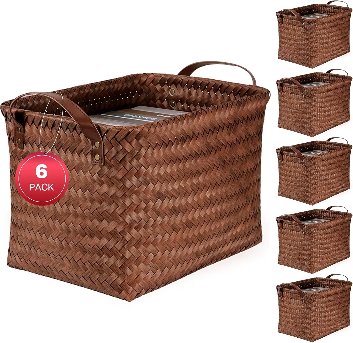 

15L Laundry Baskets Waterproof Storage Baskets For Shelves Large Laundry Hamper With Leather Handle set of 6 Cube Organizers
