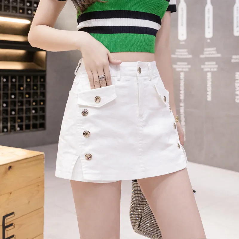 New Fashion Summer Denim Skirt Shorts Women Streetwear Jeans Women\'s Denim Shorts High Waist Slim Girls Slit Red Shorts Femme