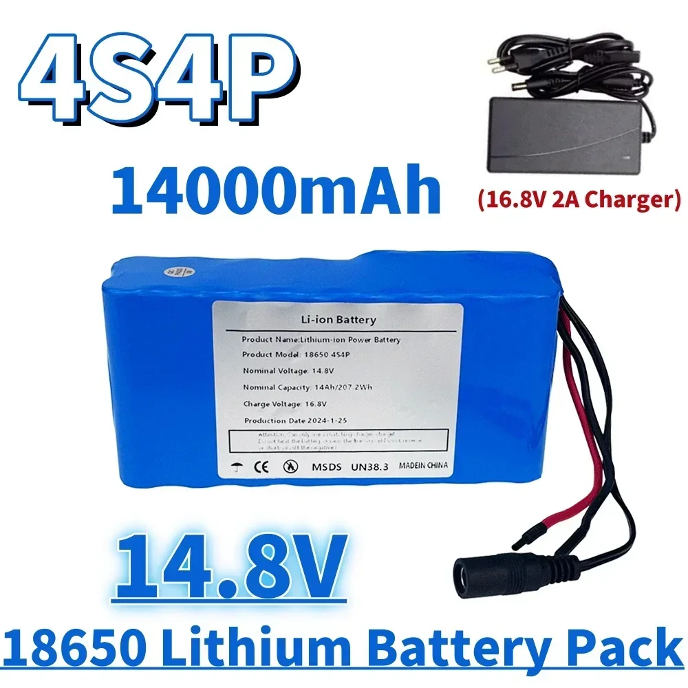 

14.8V 14Ah 18650 Lithium Battery Pack 4S4P 207.2WH 16.8V LED Night Fishing Lamp Heater Miner's Lamp Amplifier Battery BMS