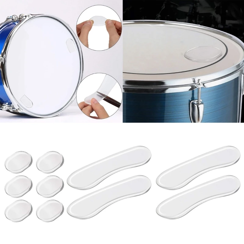 10 Pcs Silicone Drum Damper Gel Pads Clear Oval and Long Drum Silencers Sound Dampening Pads for Drums Tone Control