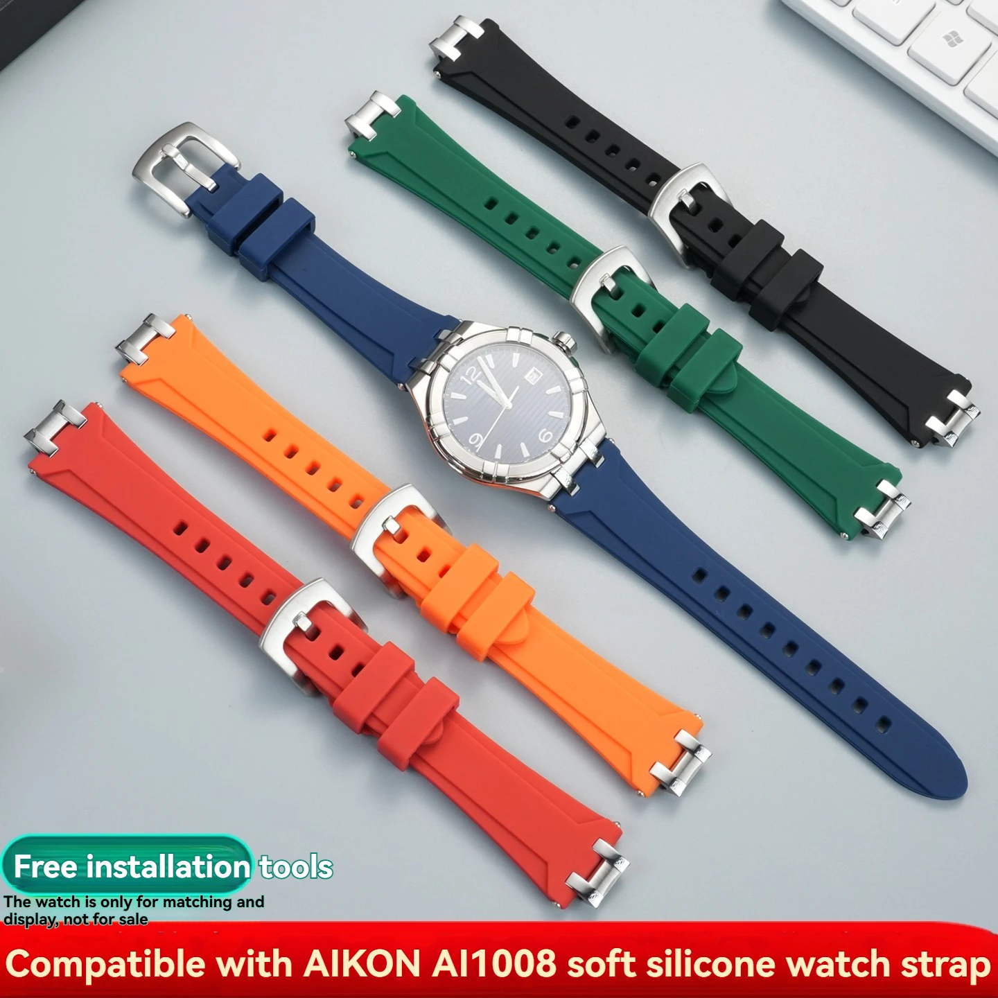 لسلسلة AIKON QUARTZ AI1008 ساعة رياضية من السيليكون مع ملحقات سلسلة ساعات بواجهة من الفولاذ المقاوم للصدأ عالية الجودة