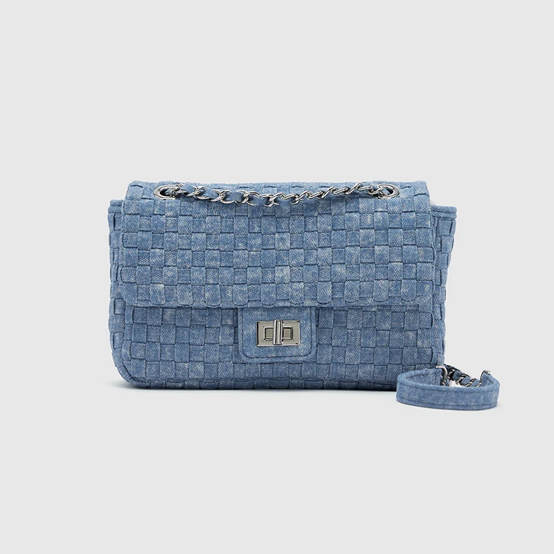 URDMV BMIMO Women's Crossbody Bag Chain Woven Denim Flip Cover Fashionable Versatile Single Shoulder Chain Slant Bag
