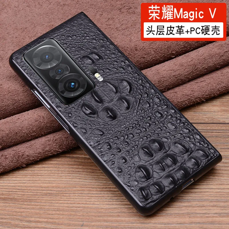 

Hot Sales New Luxury Genuinnew Genuine Leather Luxury 3d Crocodile Head Phone Case For Honor Magic V Magicv Cover Case