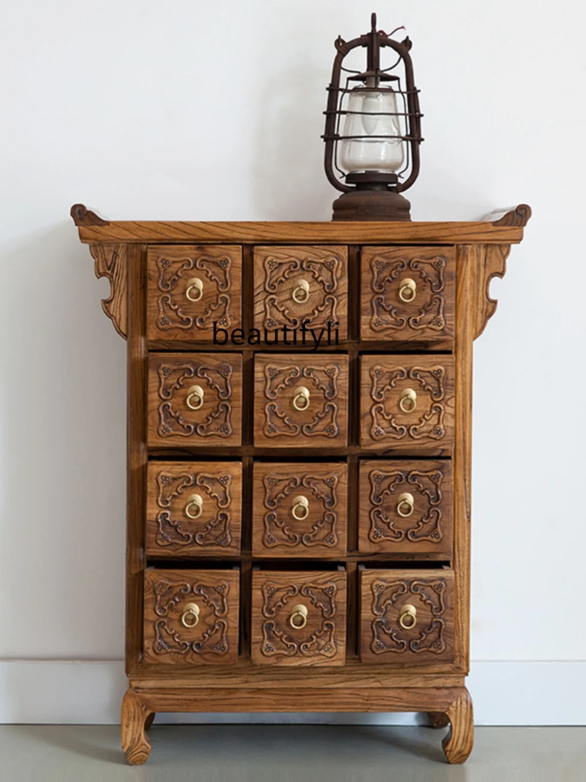 Old Elm Twelve Chest of Drawers Medicine Cabinet Solid Wood Ming and Qing Antique Imitation Chinese Style Chest of Drawers