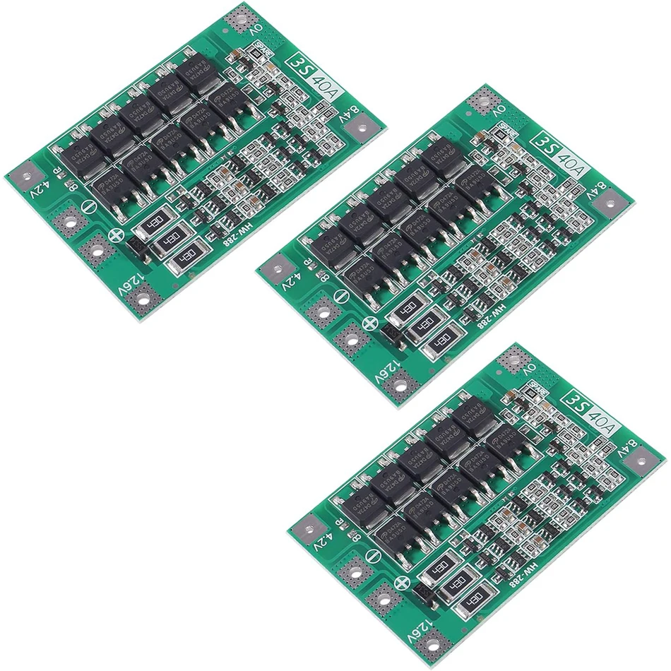 3pcs 3S 4S 40A 60A Li-ion Lithium Battery Charger Protection Board 18650 BMS for Motor 11.1V 12.6V/14.8V 16.8V Enhance Balance