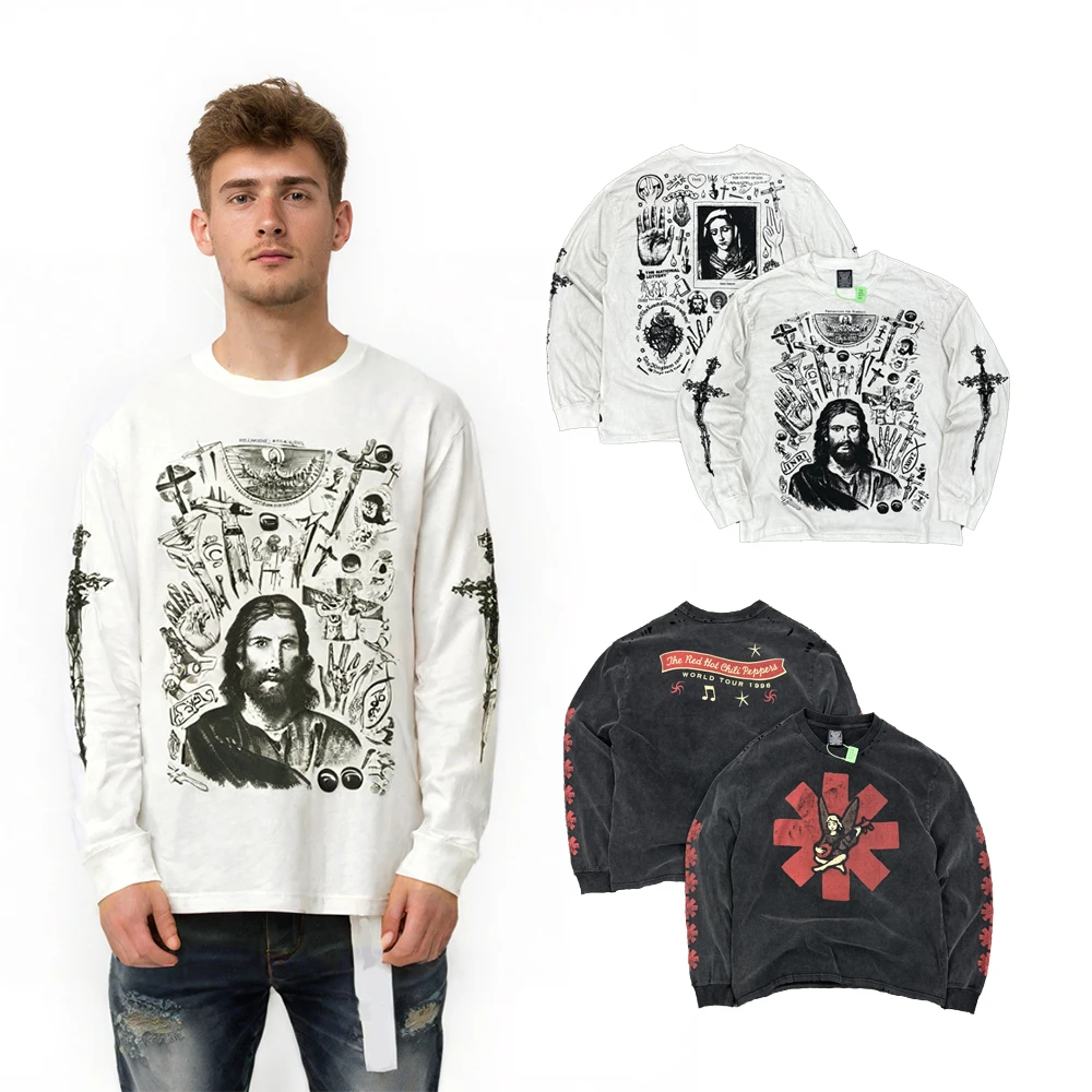 

Street Style Clothing Men Saint Maria Graphic Tee Streetwear Printed T-shirt Casual Cotton Retro Man Full Sleeve T Shirt for Man