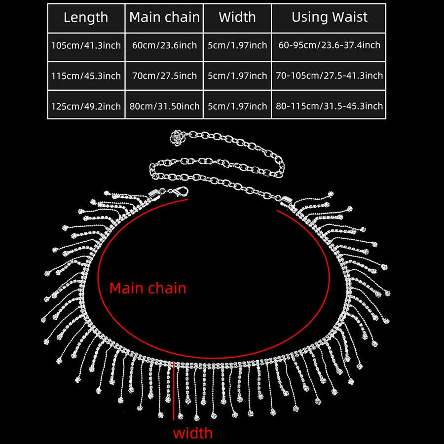 High grade water diamond waist chain for women's tassel decoration evening party wedding accessories chain belt
