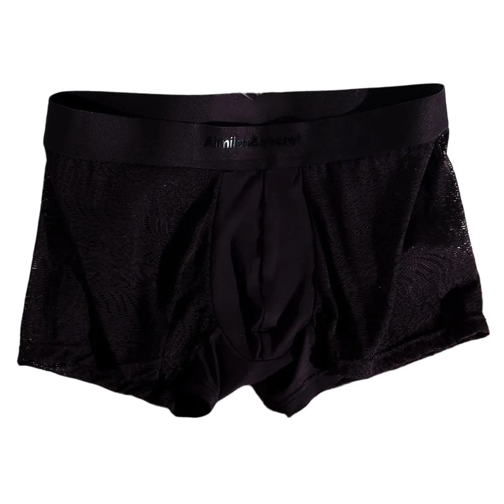 

Men Jacquard Mesh Underwear Solid Boxer Shorts Bikini Mid Waist Lingerie Hot Thin Breathable Soft Trunks Men's Clothing Classic