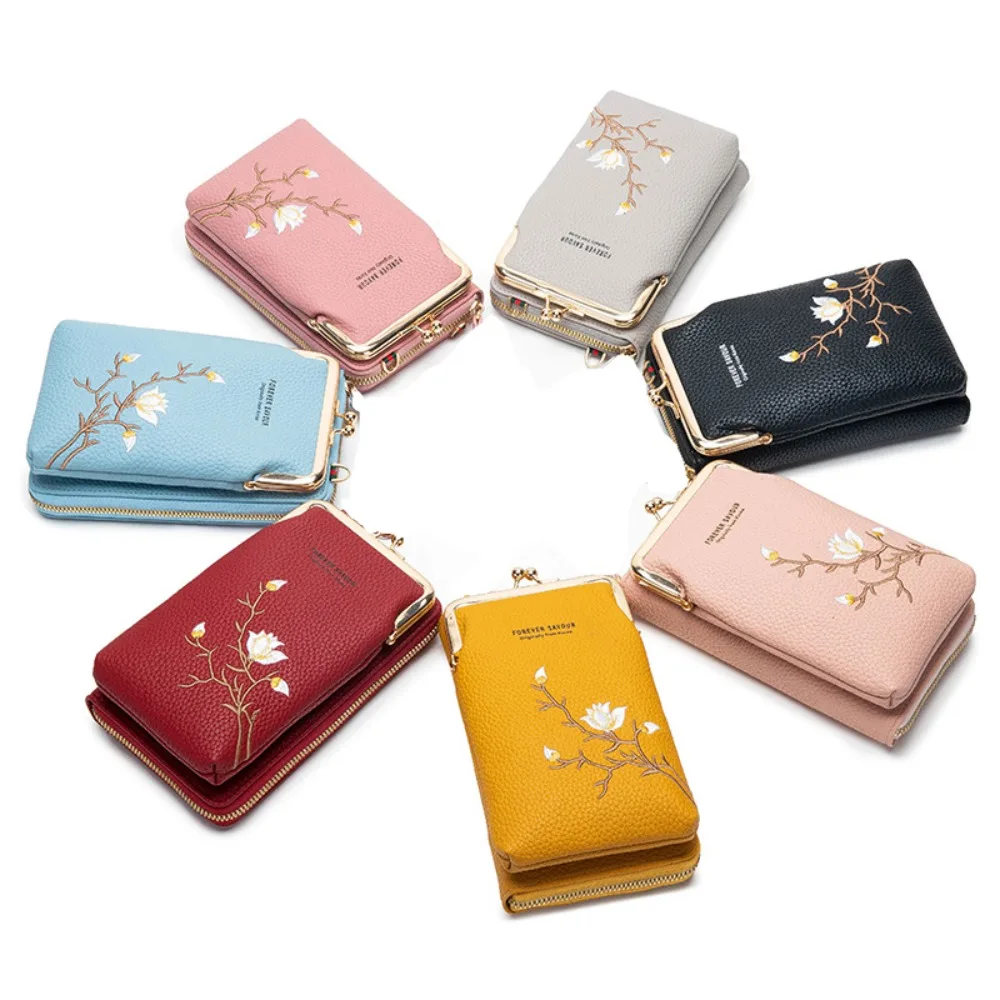 Crossbody Ladies Phone Bag Purse with Strap PU Leather Crossbody Phone Purse Mini Embroidered Ladies Crossbody Bag Ladies Girls