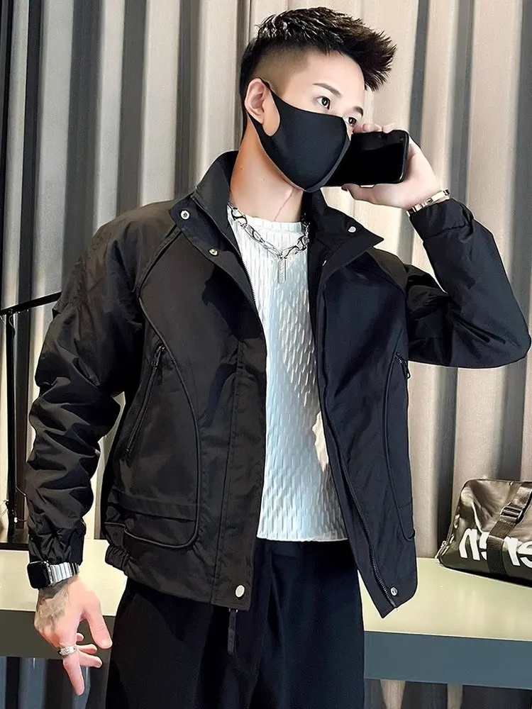 

Модная рабочая одежда: мужская куртка Haome черного цвета, весна-осень, высококачественная, с декоративной молнией, из полиэфирного волокна, с длинными рукавами