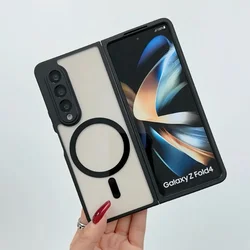 For Samsung Galaxy Z Fold 4 Magsafe Case Wireless Charging Magnetic Transparent Folding Soft Shockproof Back Cover Accessories
