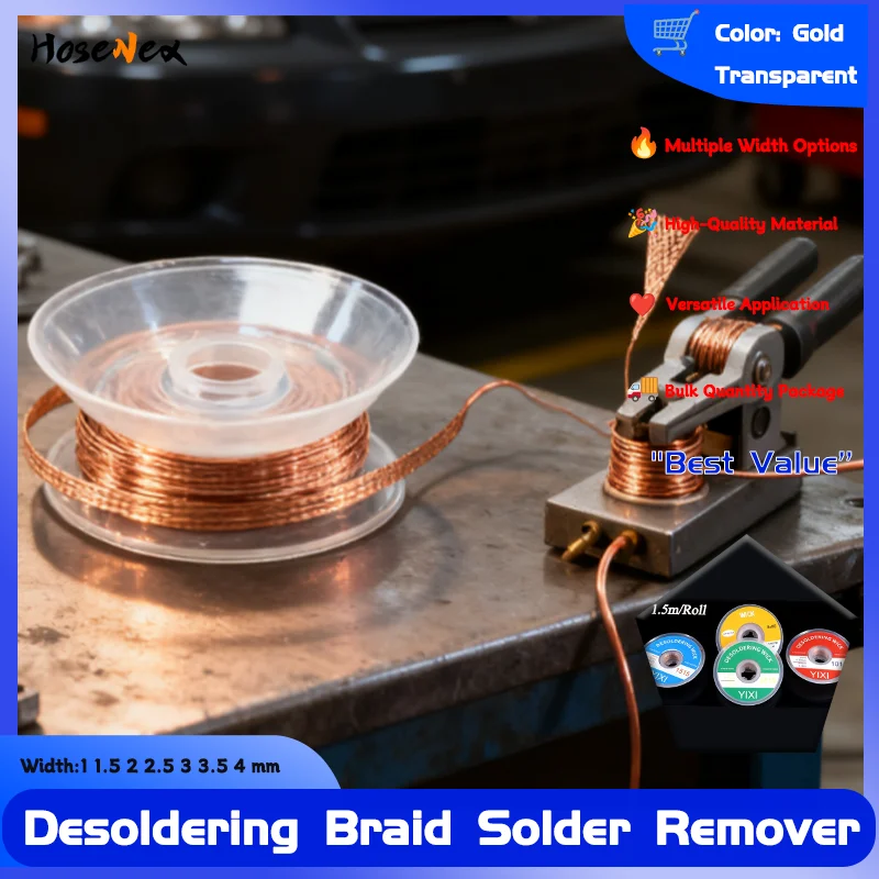 

Efficiency Desoldering Braid Solder Remover Wick Kit 1-200pc 1.5M Length Multiple Widths (1-4mm) for BGA PCB Electronics Repair