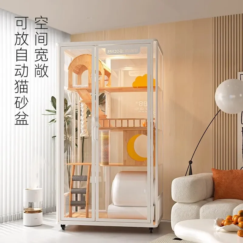Solid Wood Cat Tree with Integrated Litter Box Compact Cat Condo for Small Apartments Stylish Cat Climbing Frame Furniture