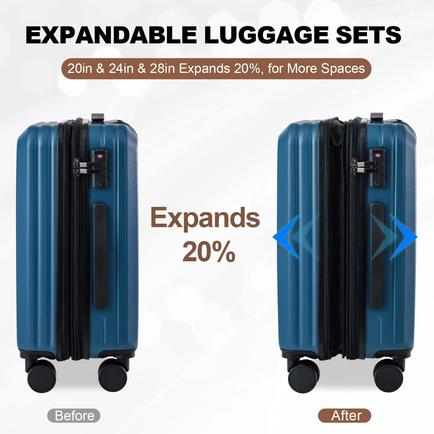 3-Piece Expandable Hardshell Luggage Set with TSA Lock, Lightweight PC Spinner Suitcase for Travel, Business & Vacation