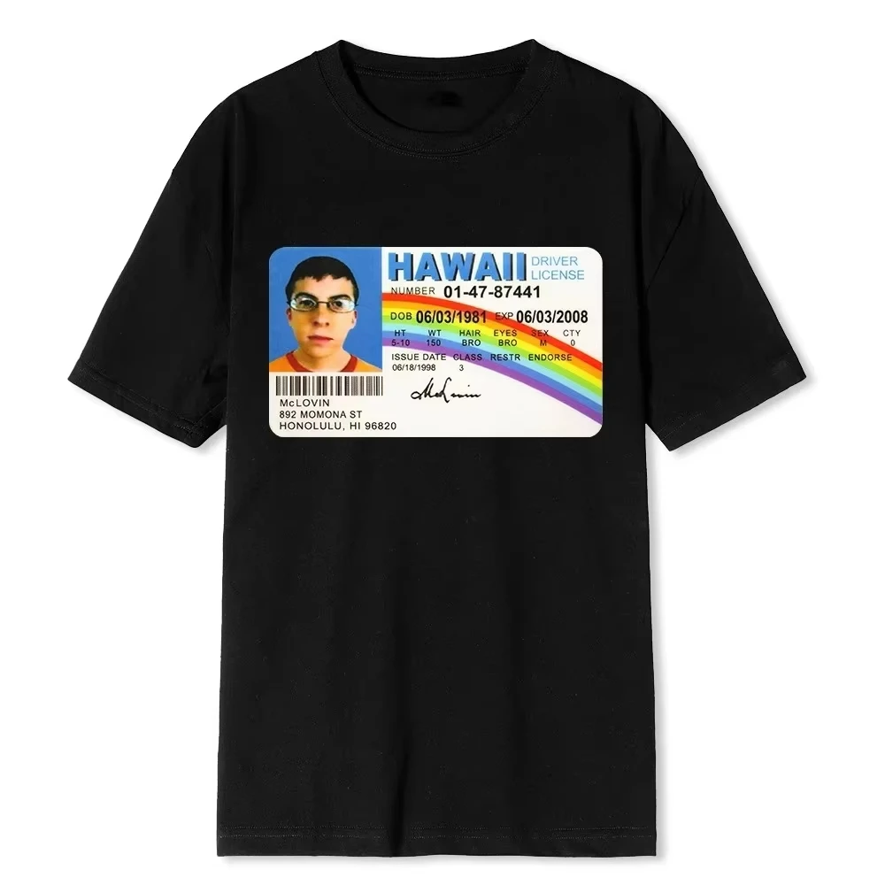 Mclovin ID Card Superbad Graphic T-Shirt, Unisex Vintage Y2K Aesthetic Tee, Summer Casual Homme Women Fashion Tops