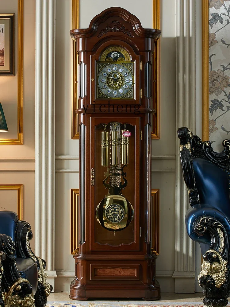 ZF Mechanical Floor Clock Villa Vertical Living Room Clock Chinese Retro American Pendulum Clock Classical