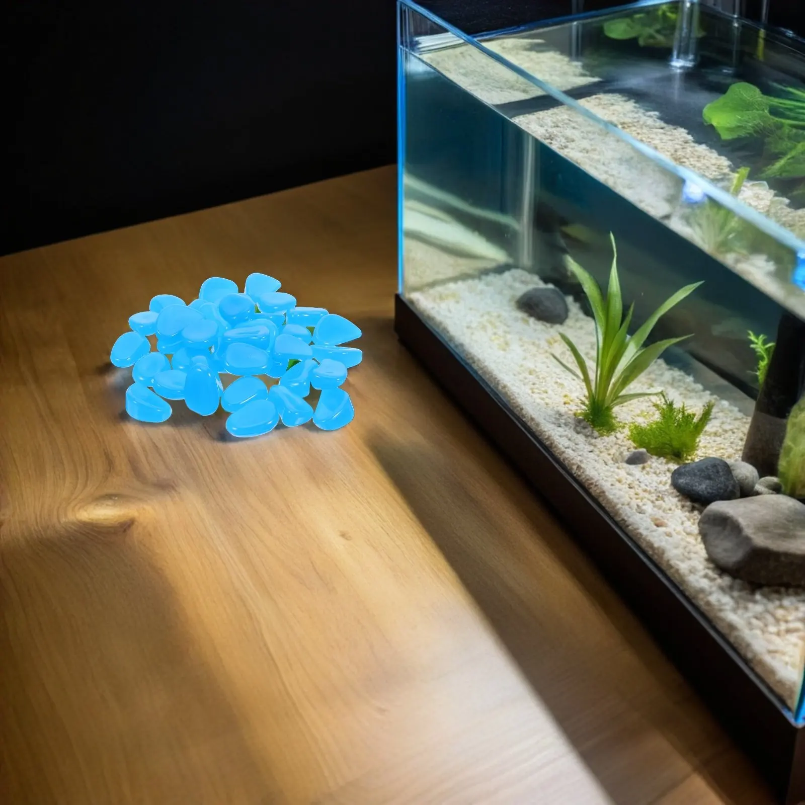 50Pcs Glow-in-Dark Fish Tank Decorative Pebbles Blue Fluorescent Stones Aquarium Garden Landscaping Pathway Glow Rocks