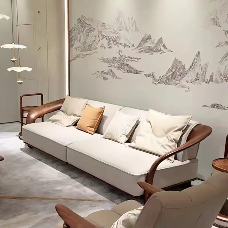 

Modern and simple North American black walnut straight-row sofa, living room solid wood home sofa