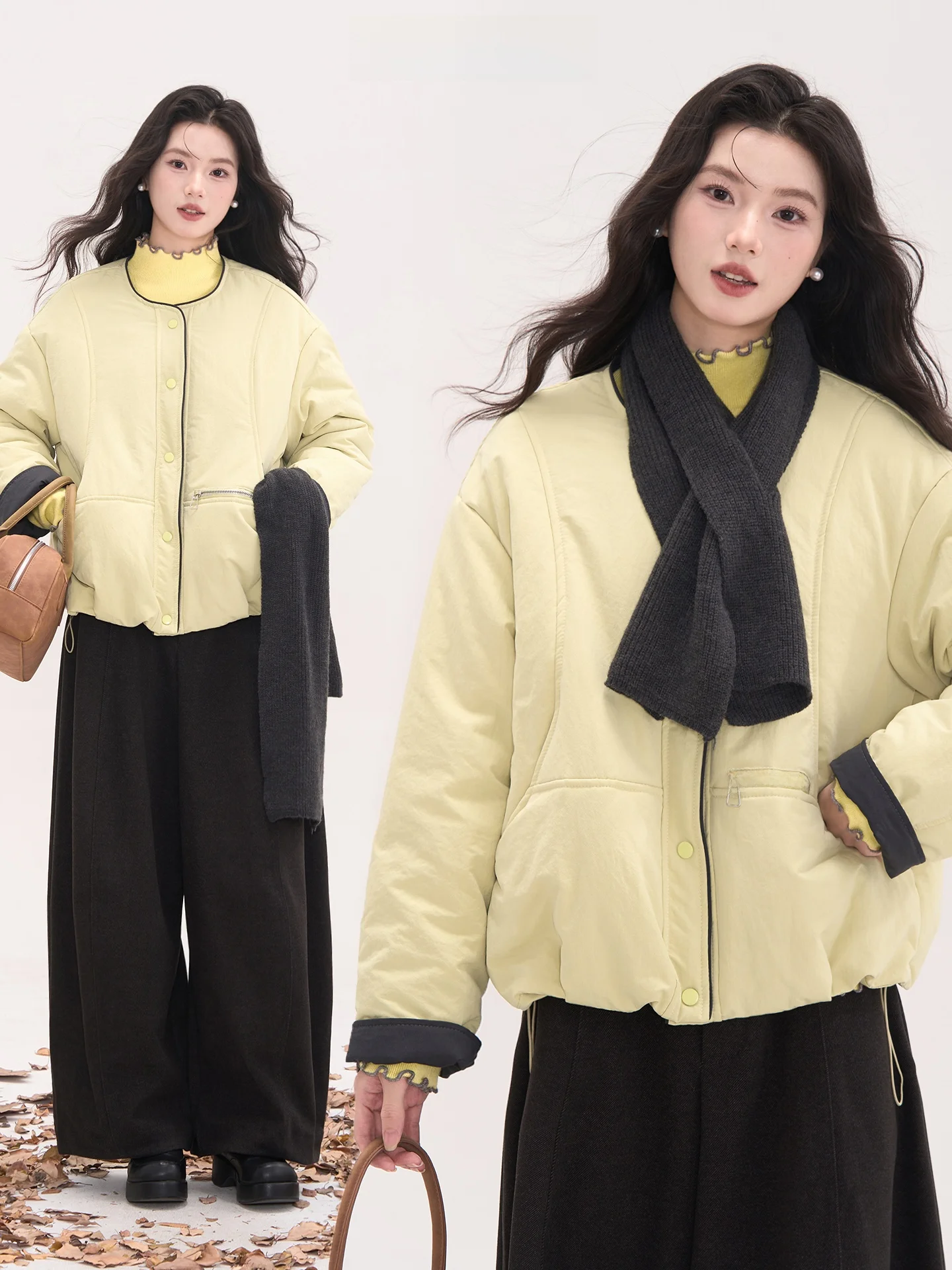 

Вязаный шарф Heme из хлопка для женщин, зимняя верхняя одежда, цветные блоки, длинная молния, короткий рукав, для поездок на работу, простой дизайн