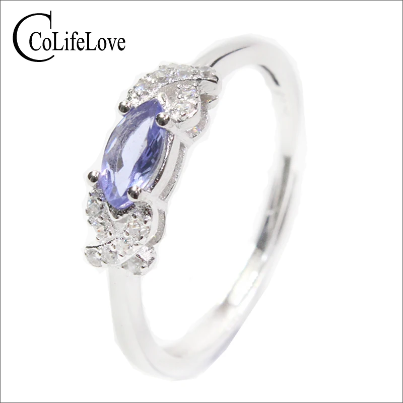 VVS Tanzanite Ring for Party 3mm * 6mm Natural Tanzanite Silver Ring for Daily Wear Real 925 Silver Tanzanite Fine Jewelry