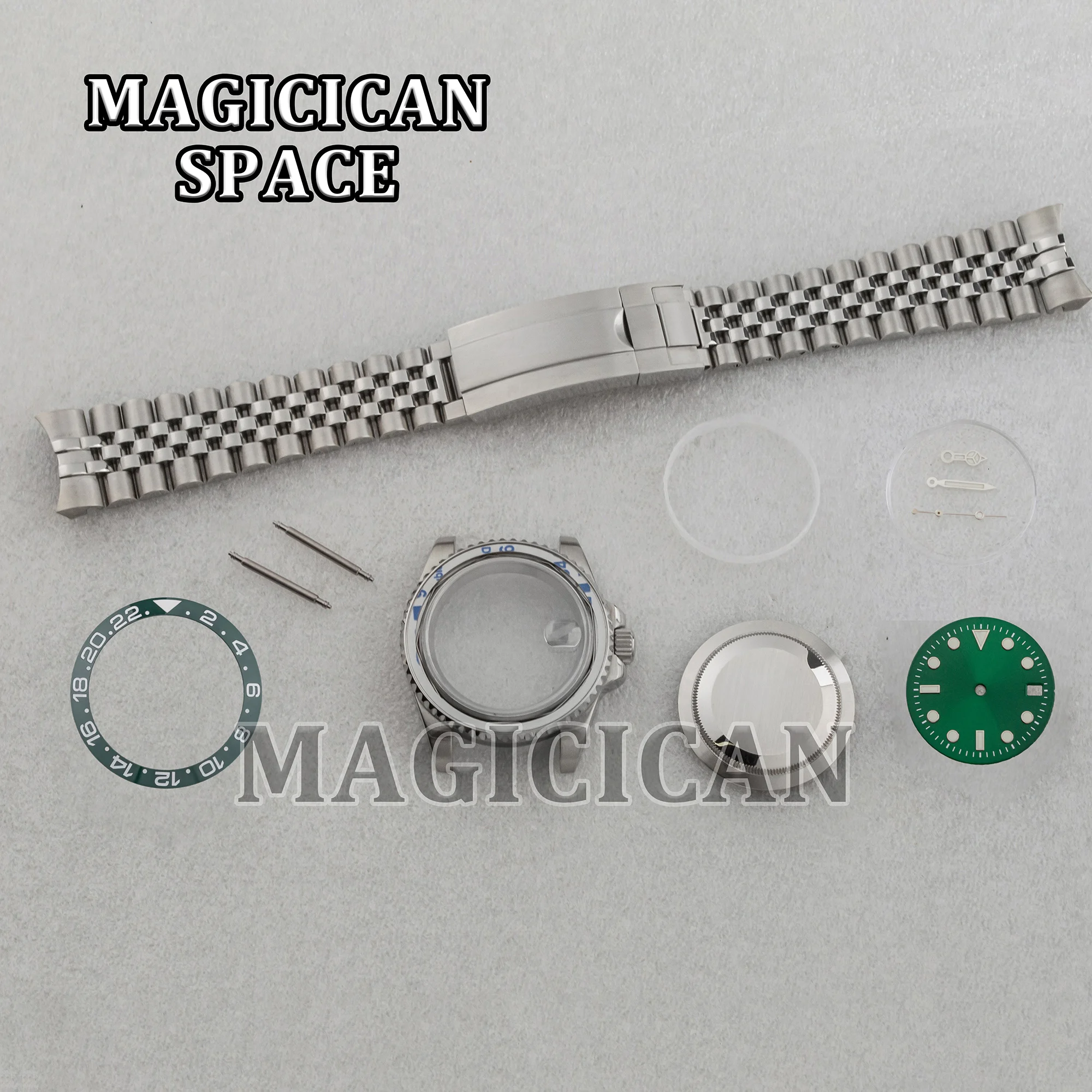 NH35 Case 40mm Watch Case Jubilee Strap Green Luminous Dial Hands for SUB GMT Watch Mod Parts fit NH34/35/36 Automatic Movement