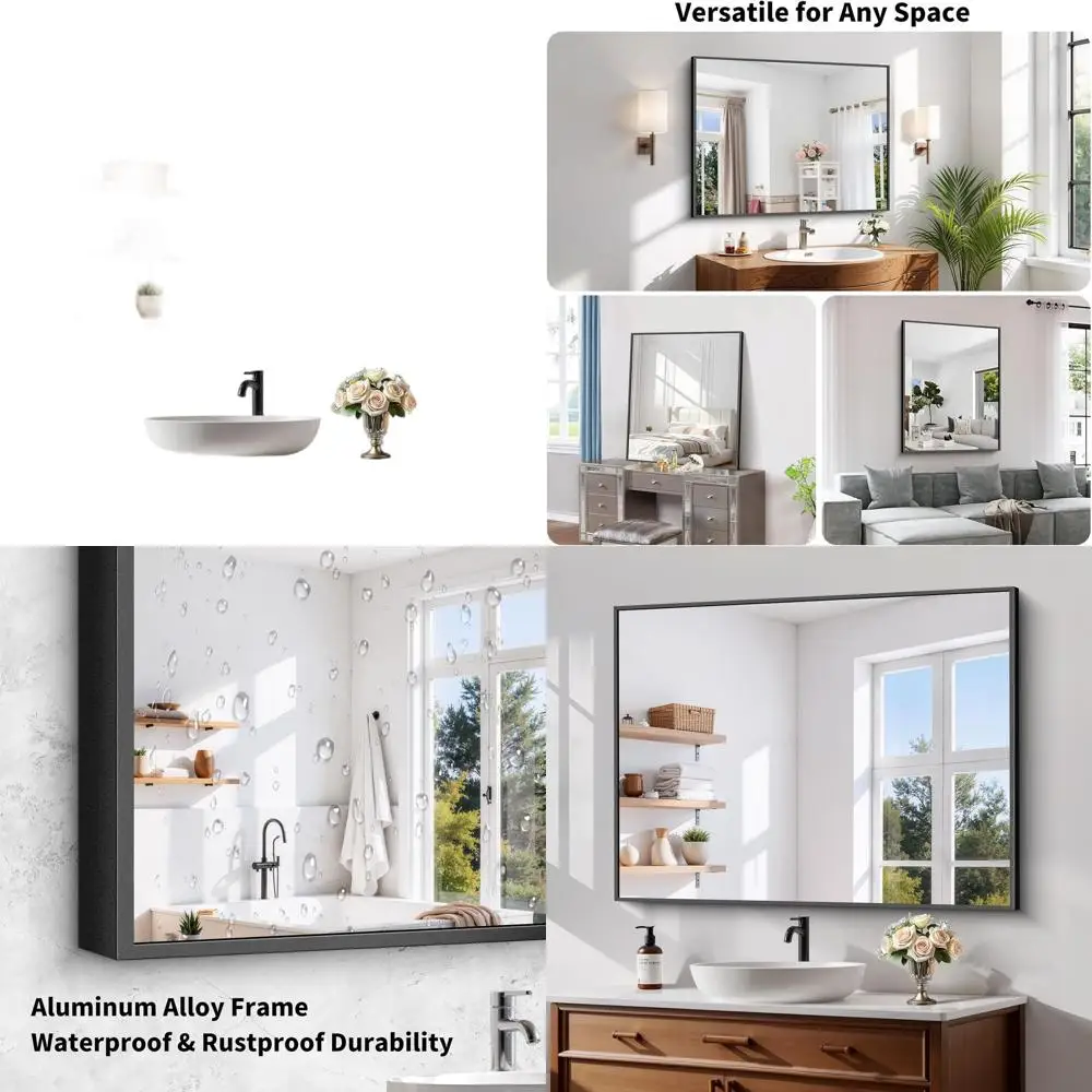 

Зеркало из закаленного стекла 30x40 дюймов, устойчивое к разрушению, с современной матовой алюминиевой рамой, горизонтальное или вертикальное крепление