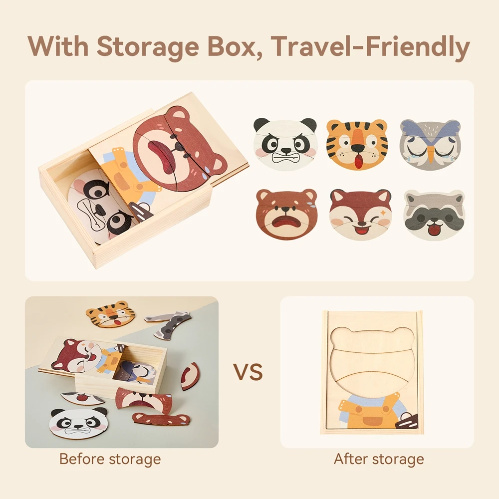 ตัวต่อไม้แต่งตัว ของเล่นมอนเตสซอรี่ ชุดแต่งตัวสัตว์ หมี เปลี่ยนเสื้อผ้า กล่องตัวต่อจิ๊กซอว์ ชุดเดินทางสำหรับเด็ก เกมจับคู่