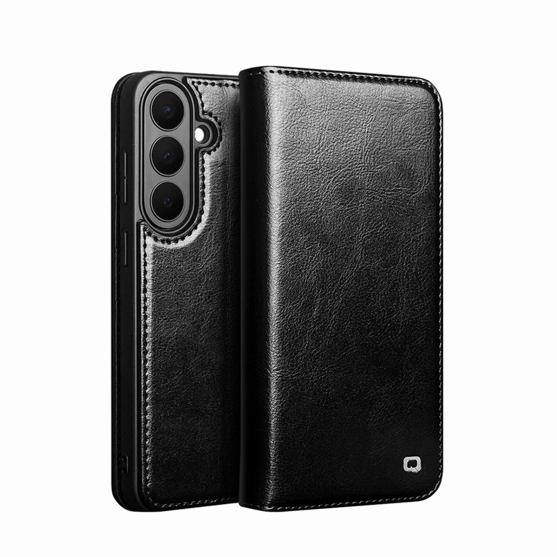 Qialino Luxury Genuine Leather Phone Cover For Samsung Galaxy S26 FE S25 S24 S22 S23 Ultra + Plus Flip Case With Card Slots bag