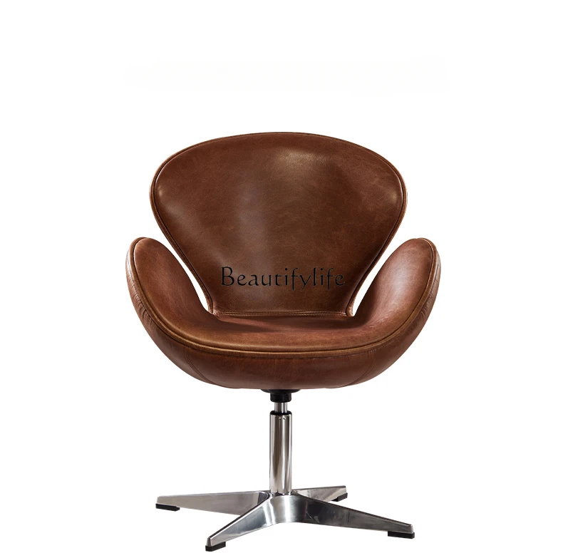 Nordic Retro Oil Wax Skin Single-Seat Sofa Chair Egg Shell Furniture Leisure Creative Conference Chair